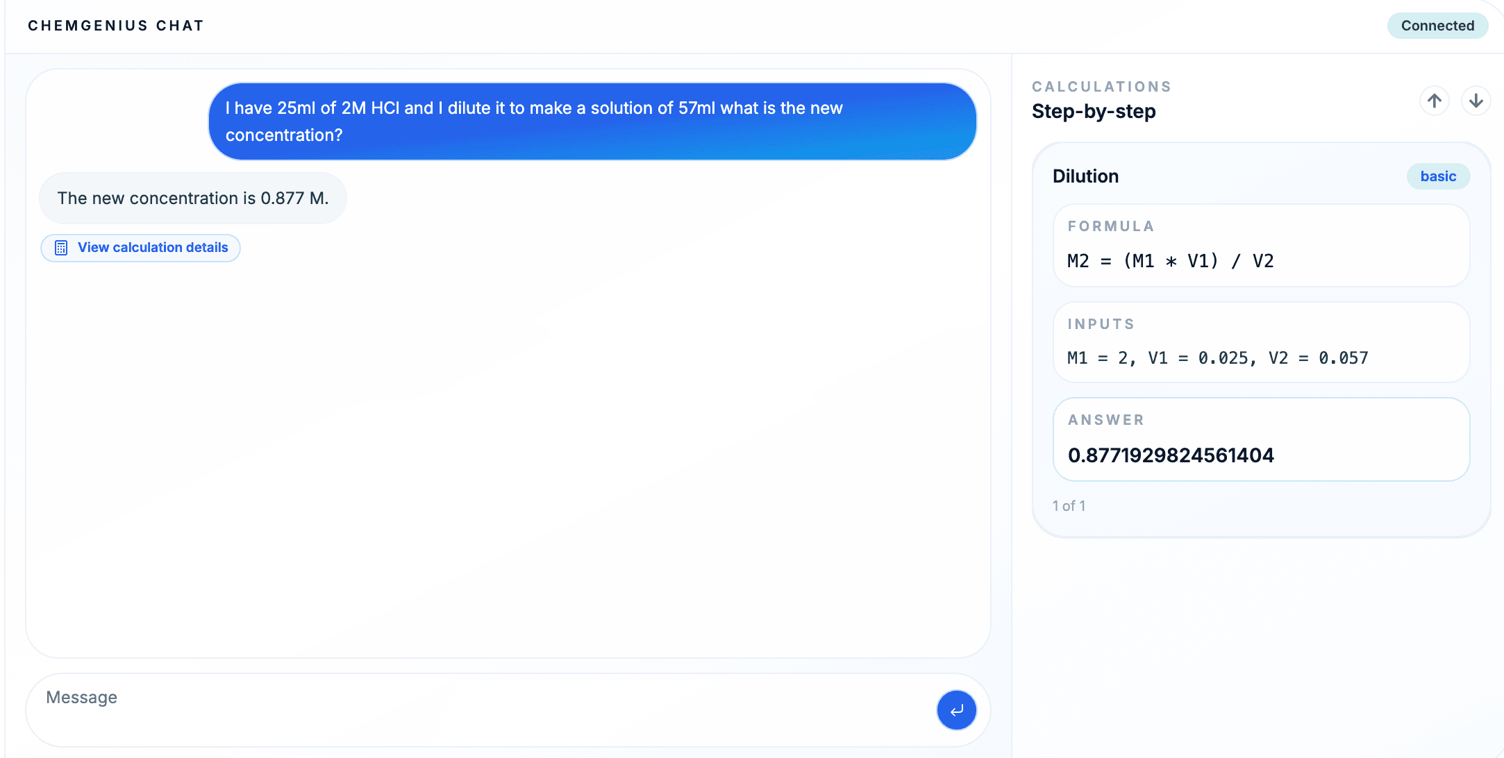 ChemGenius chemistry AI solving a chemistry problem step-by-step